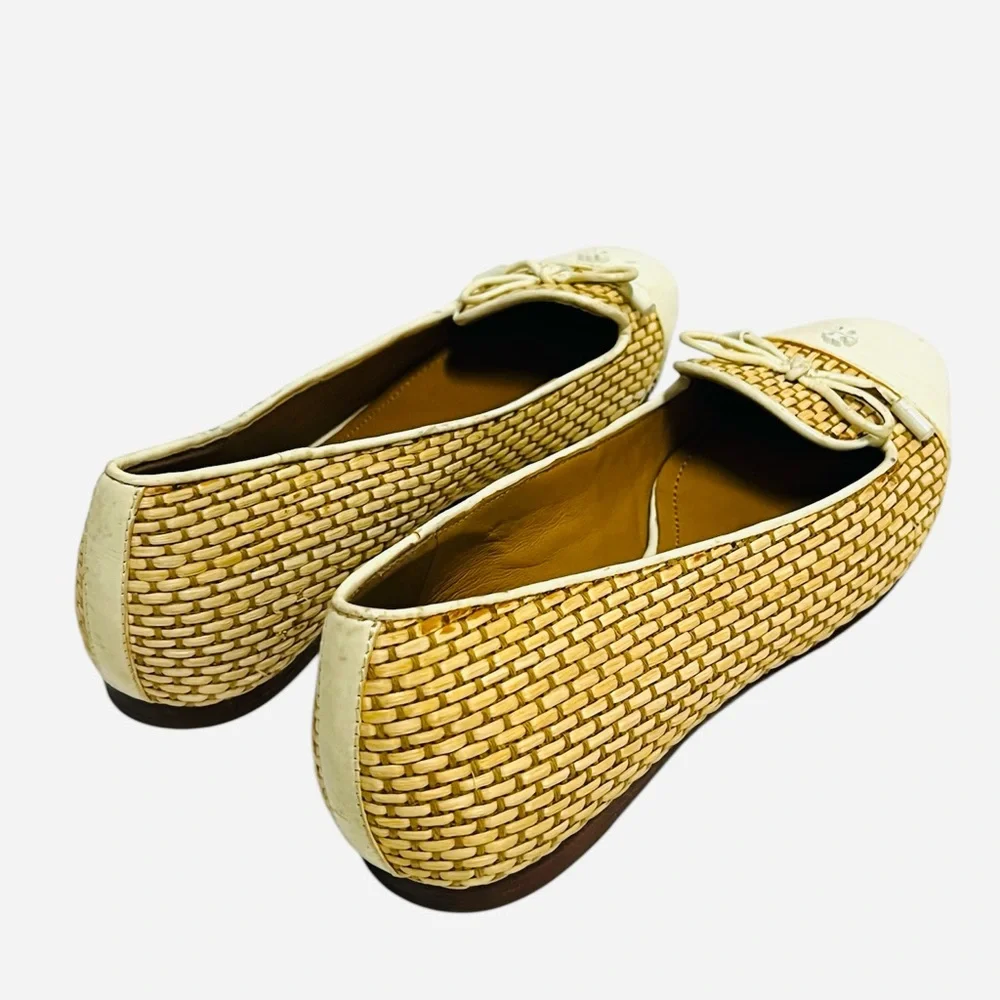 Tory Burch Flat Shoes Raffia Wedge Catherine Cap Toe Bone Women's Size 5M
